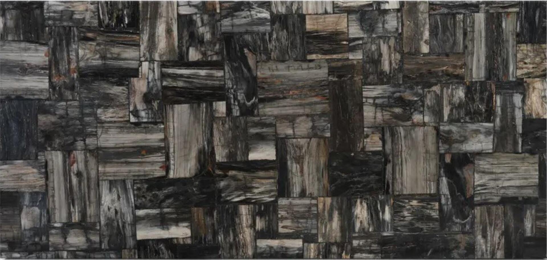 Black Petrified Wood Retro Leather 2cm Slab