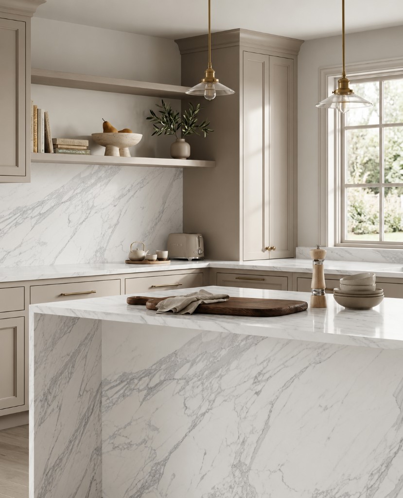 Calacatta Gold kitchen rendered with Modul AI