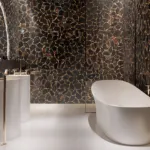 Dark agate black diamond with gold accents bathroom wall
