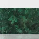 Rectangular slab of polished green gemstone featuring a mosaic pattern with deep green tones.