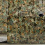 Crisopraz stone in bathroom