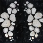 Mirrored patterns of irregular white stone slices on a dark, textured background, resembling footprints.