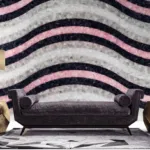 Quartz wall with white, smoky, and pink wave design