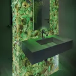 Backlit green fluorite bathroom wall