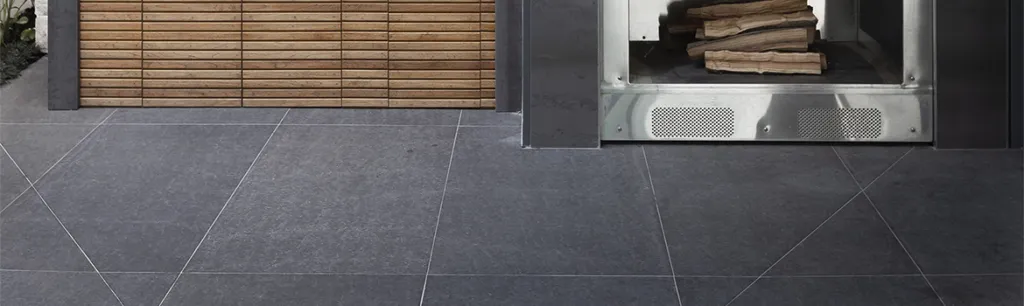 Absolute Black granite tile flooring installation