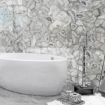 Platinum agate with silver bathroom walls