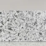 Glossy marble countertop featuring a complex black and white pattern resembling cracked ice.