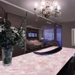 Backlit pink quartz dining table