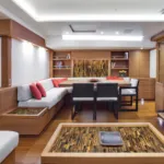 Gold tigers eye furniture pieces on a yacht