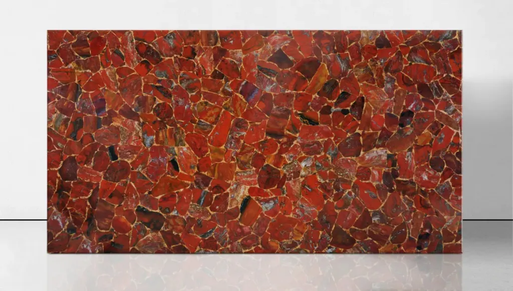 Jasper red with gold semi-precious stone slab.