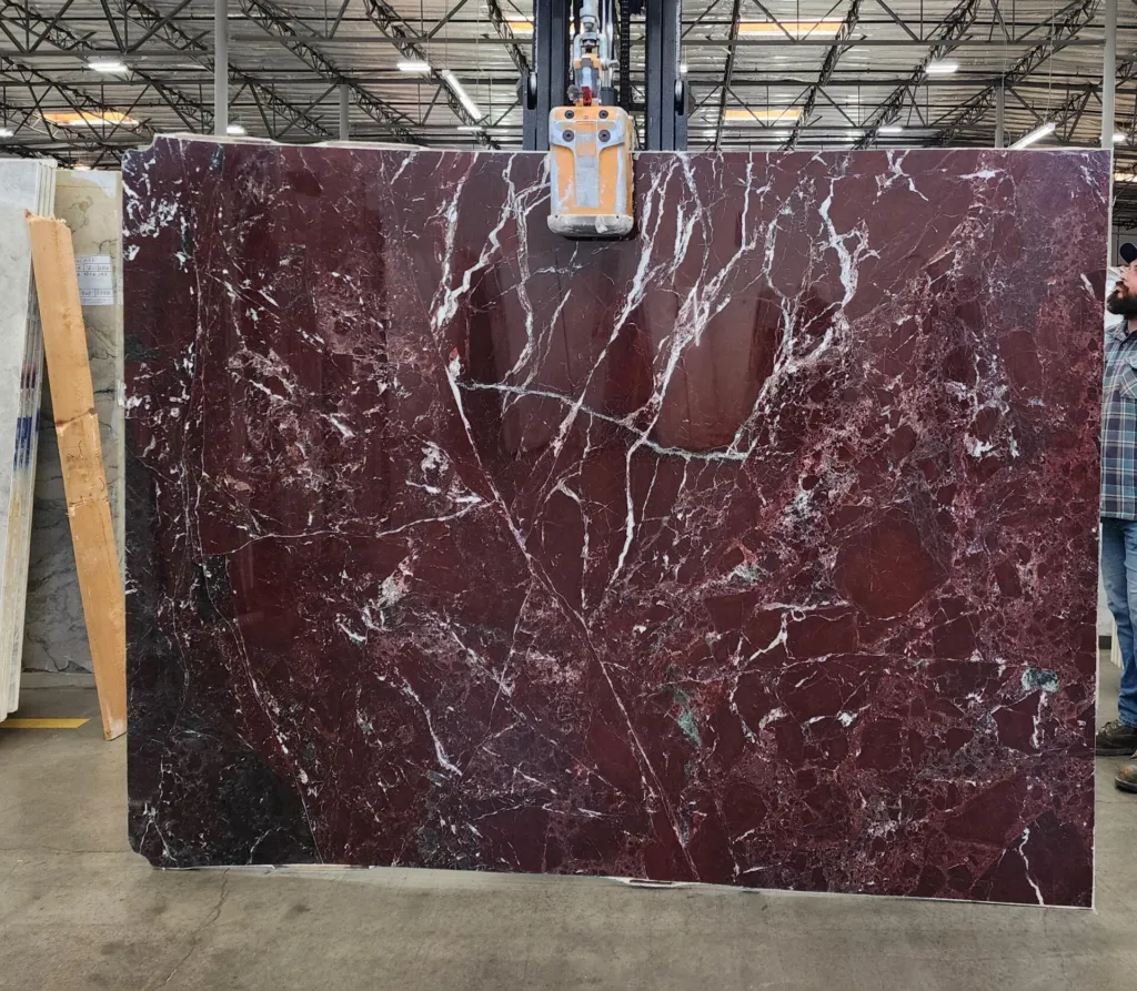 Rosso levanto marble slab countertops.