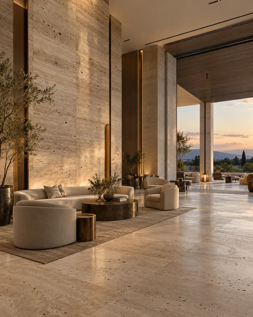 Meeting centre foyer with travertine floors