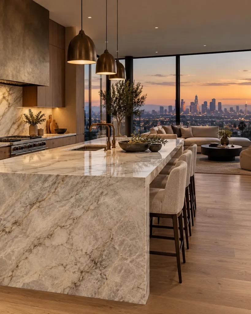 Apartment kitchen with quartzite counters